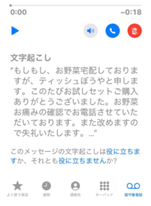 電話の文字起こしのスクリーンショット